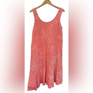 FRESH PRODUCE Maxi Dress, XL, Asymmetrical, Sleeveless Coral, Green Tan OR Cream